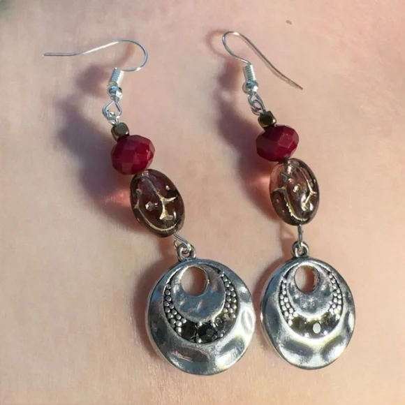 TERRA GEMMS Studio Series Sterling Silver Red & Plum Earrings - Picture 2 of 4